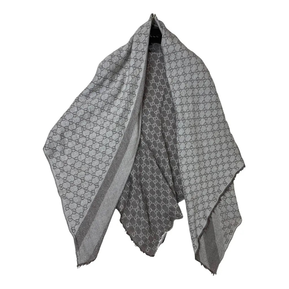 gray Gucci scarf wool silk scarf | gray & white gg jacquard wool silk scarf - Picture 3 of 8